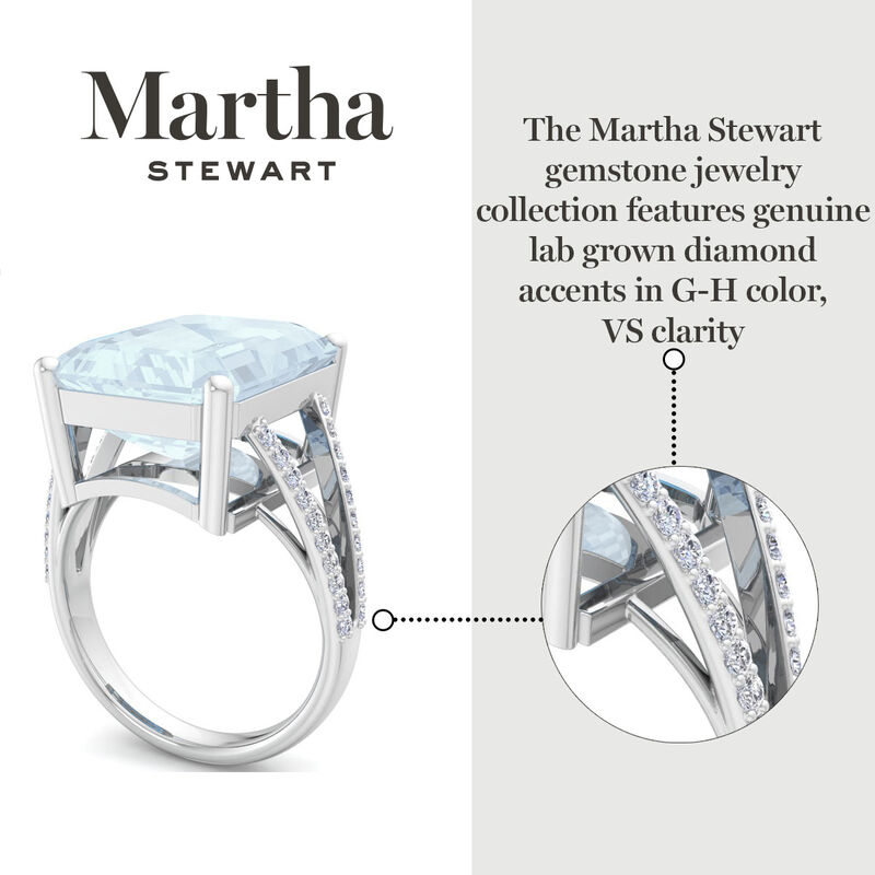 Martha Stewart 10 1/4ctw. Emerald Cut Aquamarine & Lab Grown Diamond Ring In Sterling Silver image number null